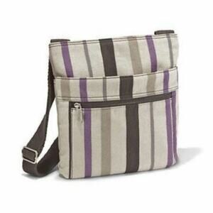 Thirty One Organizing Shoulder Bag Crossbody In Purple Twill Stripe